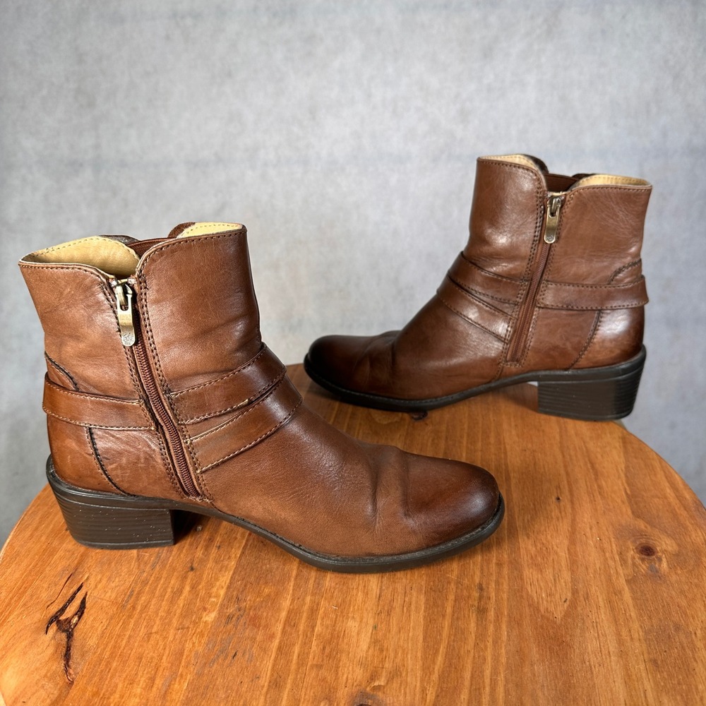 Bussola Antwerpen Ankle Boots Womens 39 Brown Good Leather Buckle Moto Zip - Picture 9 of 14